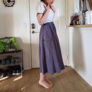Linen Midi A Line Skirt with Pockets